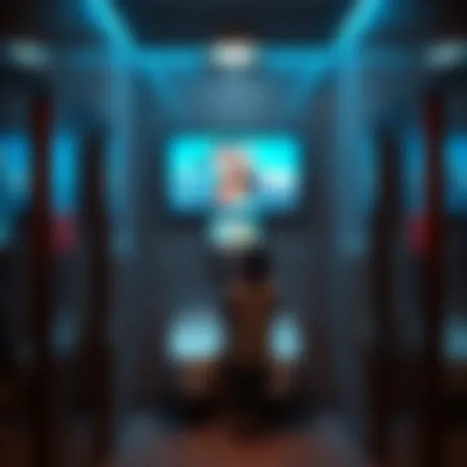 Ad screen in public restroom stall A public restroom stall featuring a digital screen displaying advertisements on the wall