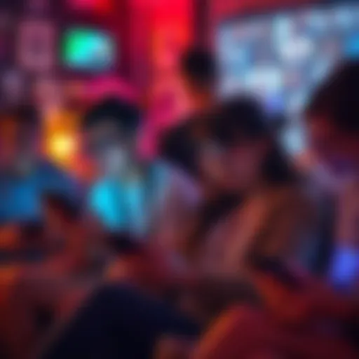 A diverse group of people engaging with adult content on various devices, showcasing their interest and participation in online forums.