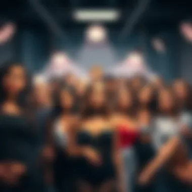 A diverse group of people auditioning for adult film roles in a modern studio, showcasing various styles and expressions.