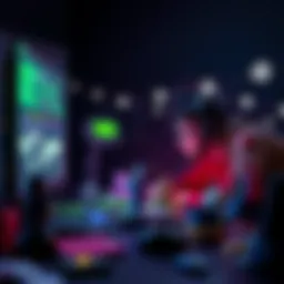 A game developer working on terrain generation in Unity, focused on animated 3D characters, surrounded by Unity interface elements.