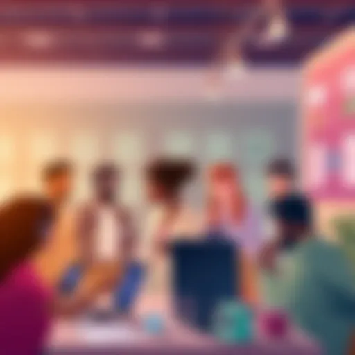 An illustration showing diverse people brainstorming and using AI tools for model building in a collaborative workspace.