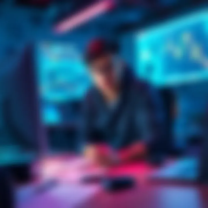 A young developer sits at a computer, exploring budget-friendly tools for AI projects, surrounded by notes and tech gadgets.