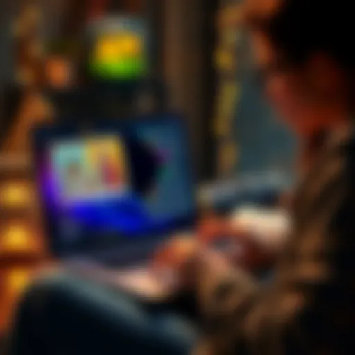 A student researching budget-friendly LLM APIs on a laptop, with tarot card graphics displayed on the screen.