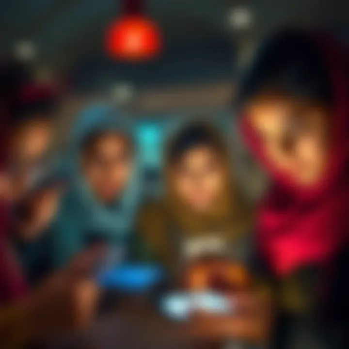 Afghan refugees in the UK looking worried while checking their devices for privacy issues after a recent data breach