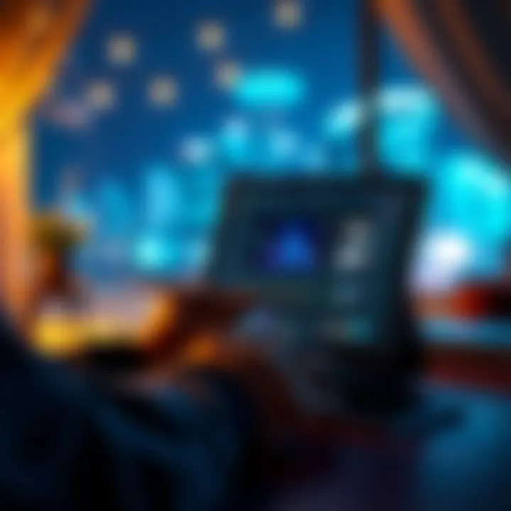 A person using After Effects on an iPad Mini 7 with a keyboard and pencil in a cozy setting at night
