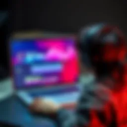 A young editor using After Effects on a laptop, creating content for TikTok with colorful graphics on the screen.