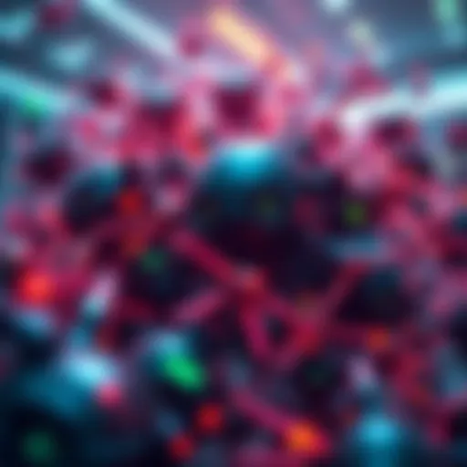 A visual representation of a swarm of agents overwhelming a server cluster, with digital elements indicating a cyber attack.