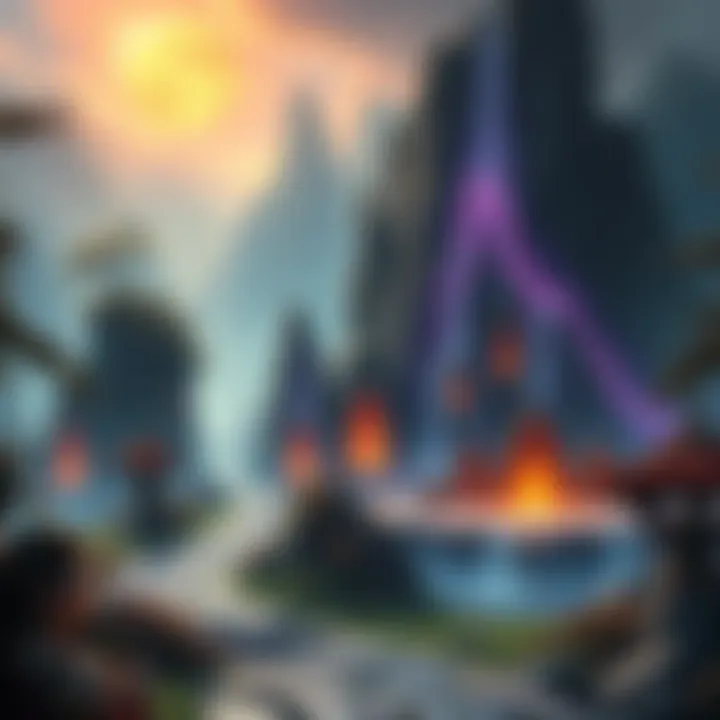 An artistic representation of different Ages from the Myst series, showcasing unique environments and colors, symbolizing their distinct cultures and histories.
