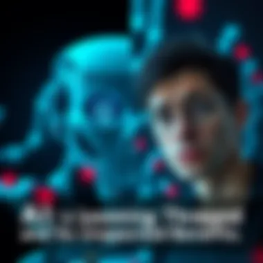 A split image showing a robot on one side symbolizing AI technology, and a worried person on the other side representing concerns about AI risks.