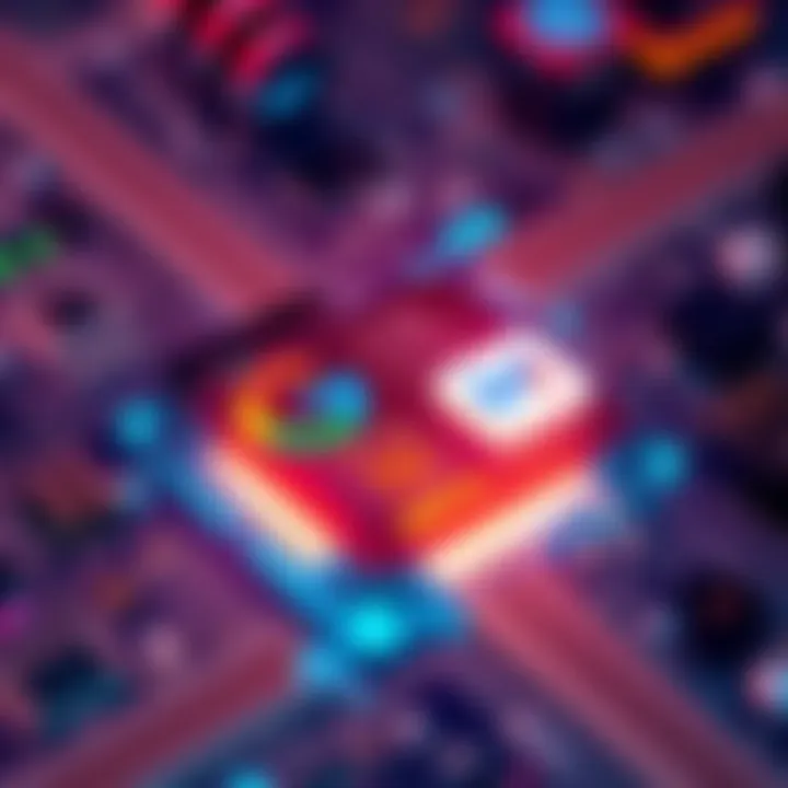 An illustration showing a computer chip with logos of Google and Meta, symbolizing their competition in AI technology.