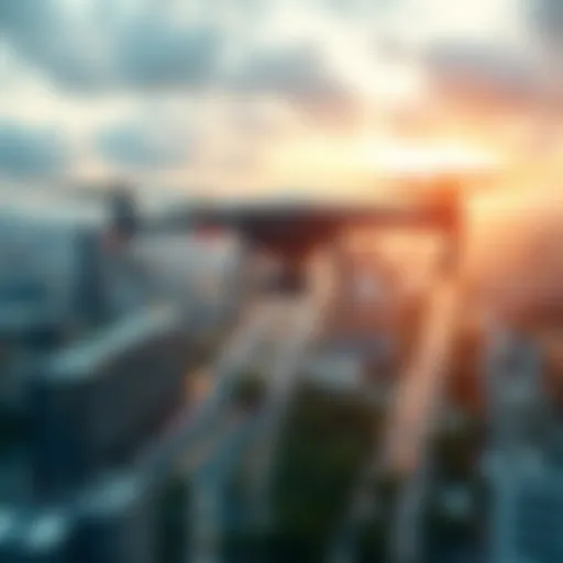 An AI drone flying over a city, monitoring traffic and gathering health data from the population below.