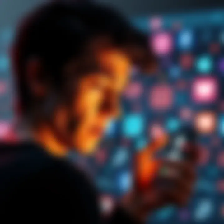 A person looking frustrated at a smartphone with dating app icons and AI symbols in the background, representing disappointment in tech choices.