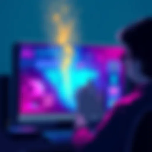 An illustration of a computer screen displaying vibrant, engaging content while a person interacts with it, sparking curiosity and discussion.