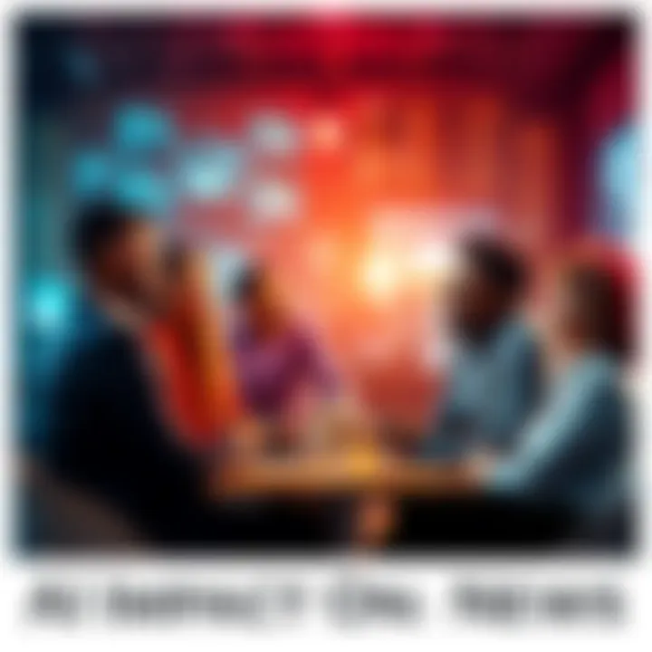 A group of diverse people discussing the implications of AI use in a non-profit setting, emphasizing ethical considerations and interpersonal skills.