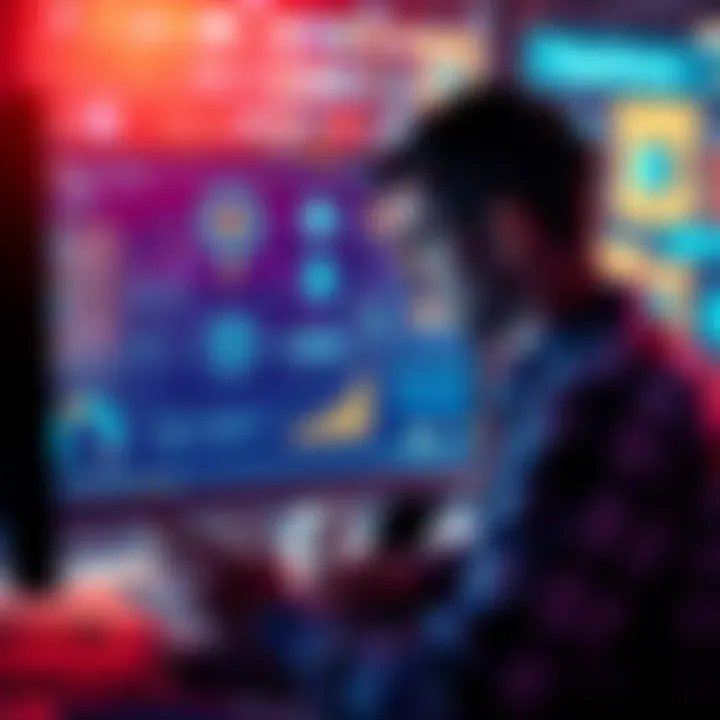 A small business owner looks at a computer screen filled with AI tools and applications, representing the challenges they face against larger corporations.