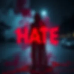 An artificial intelligence-generated image symbolizing the concept of hate, showcasing a dark and abstract figure representing negativity and bias.