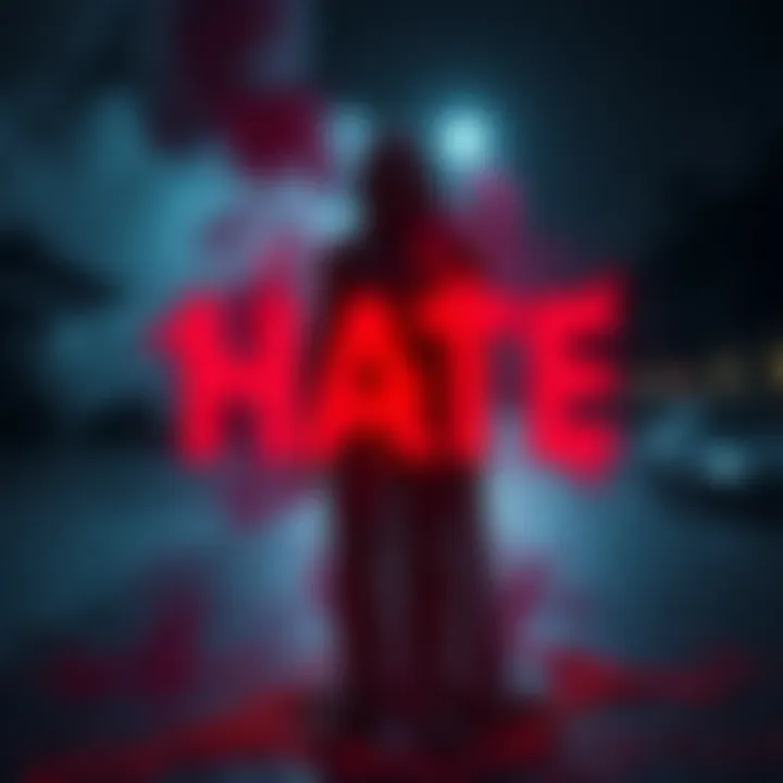 An artificial intelligence-generated image symbolizing the concept of hate, showcasing a dark and abstract figure representing negativity and bias.