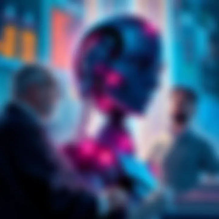 An illustration showing AI technology evaluating contract responses with law professors looking on, symbolizing the impact of AI on legal education