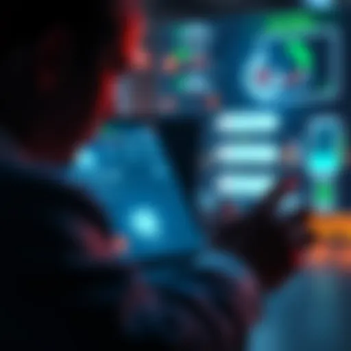 A digital interface showing an AI system managing loan agent calls with a phone and chat features visible.