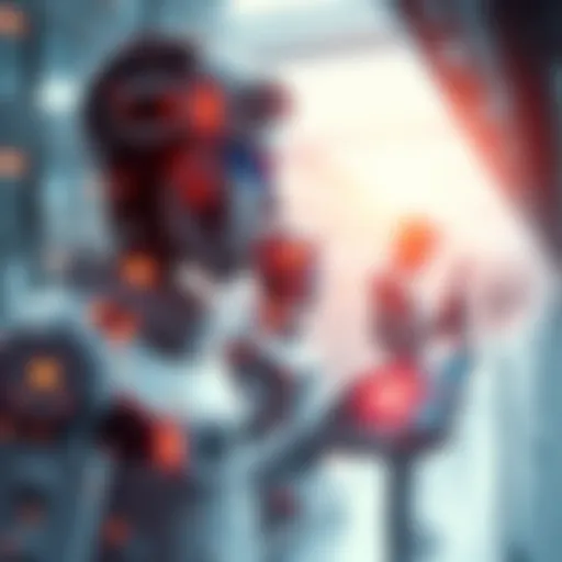 A visual representation of artificial intelligence impacting everyday life, showing human figures interacting with technology and digital elements.