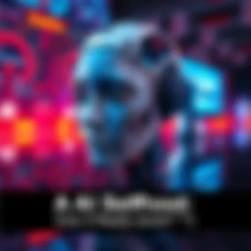 A digital representation of an AI with human-like characteristics, focusing on a reflective surface symbolizing self-reflection.