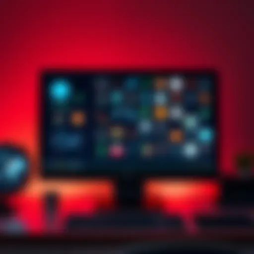 A collection of various AI tools displayed on a computer screen, illustrating content creation workflows with icons for writing, analytics, and automation.