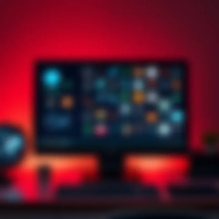 AI Tools for Content Creation A collection of various AI tools displayed on a computer screen, illustrating content creation workflows with icons for writing, analytics, and automation.