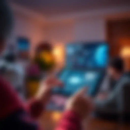 A person using a tablet to control smart home devices with AI technology, showcasing various automated features.