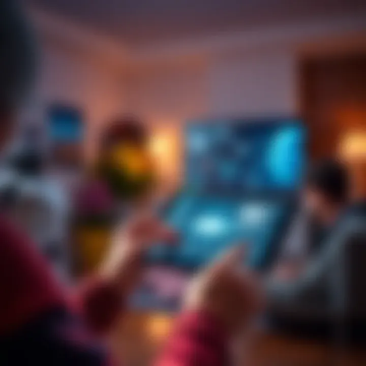 A person using a tablet to control smart home devices with AI technology, showcasing various automated features.