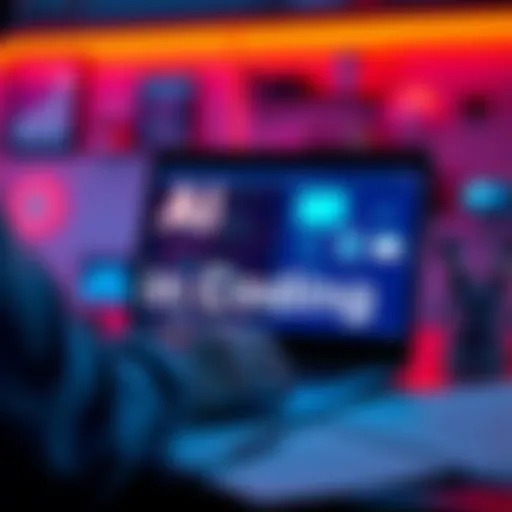 A person using a laptop with coding software and AI tools displayed on the screen, surrounded by notes and brainstorming materials.