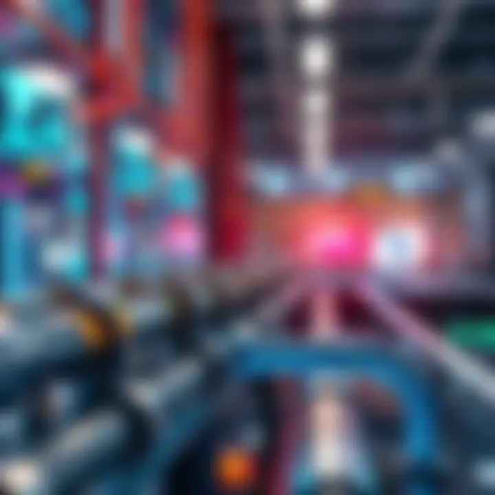 A smart water management system using AI technology with water pipelines and digital interfaces in an urban setting