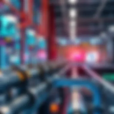 AI and Water Technology A smart water management system using AI technology with water pipelines and digital interfaces in an urban setting