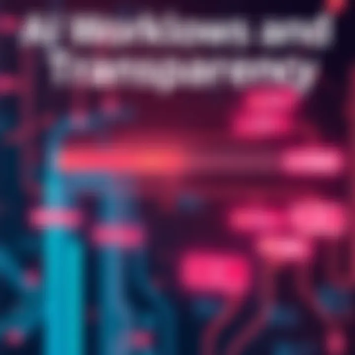 Illustration showing a flowchart of AI decision-making processes with clear checkpoints and labels on transparency