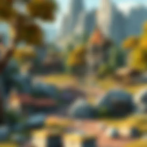 A Unity RPG scene showcasing various AI-generated 3D environment props like trees, rocks, and buildings