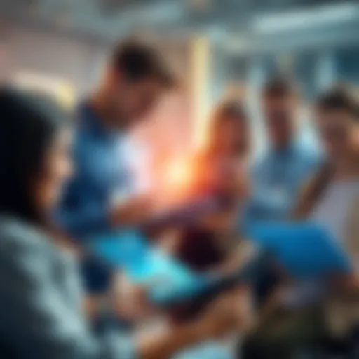 A diverse group of people using technology tools like tablets and smart devices to access information, showcasing various accessibility features.