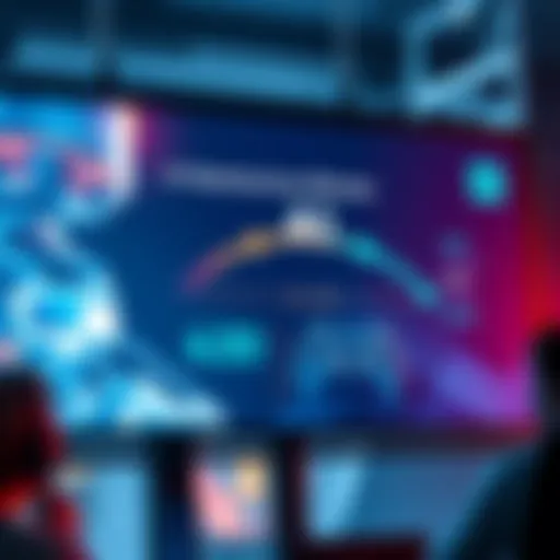 A visual of a video game screen showing an AI indicator adjusting the challenge level based on player performance, with game characters reacting accordingly.