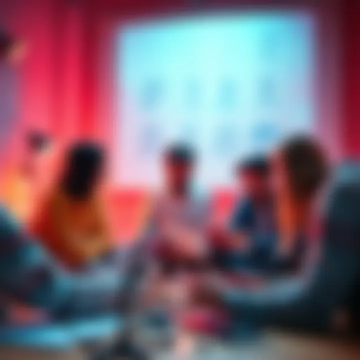 A group of creative individuals brainstorming ideas for AI-generated adult content, with digital tools and sketches around them.