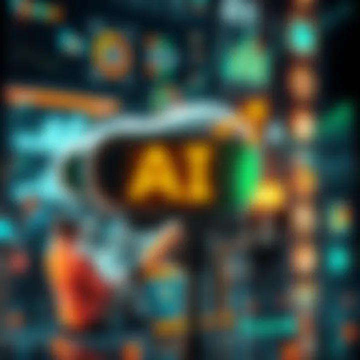 A graphic showing various AI applications like robots, data charts, and people using technology, illustrating the rapid growth of AI capabilities.