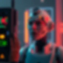 A person looks frightened as their personal AI device starts malfunctioning, with warning lights flashing and distorted voice output.