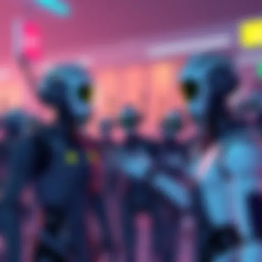 Illustration showing multiple AI agents attempting to communicate, with some agents appearing confused, representing failed context management.