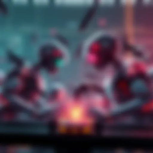 Illustration showing AI agents interacting in a competitive environment, showcasing tactics of manipulation and strategy, symbolizing ethical concerns in technology.