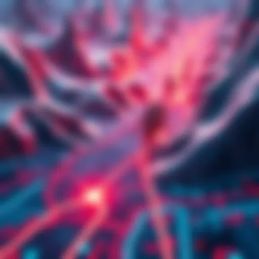A group of AI agents navigating through a digital landscape, showing optimized routes and avoiding obstacles.