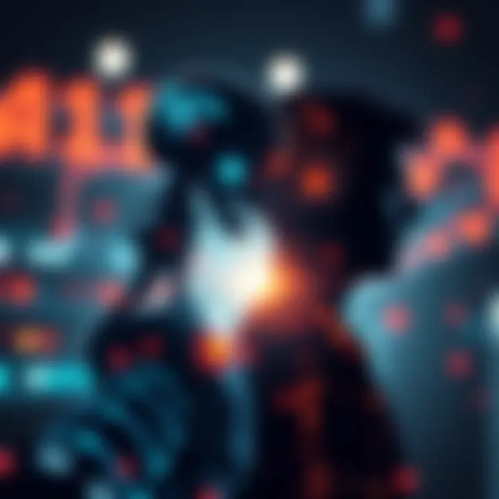 A futuristic portrayal of AI technology interacting with a human silhouette, symbolizing the potential for longer life through technology.