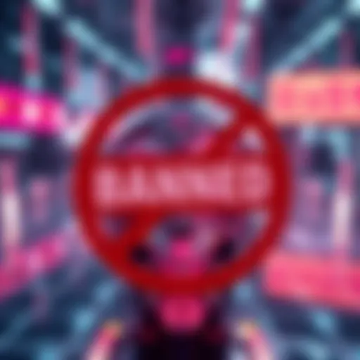 A digital artwork with a 'banned' sign over it, symbolizing censorship on online platforms.