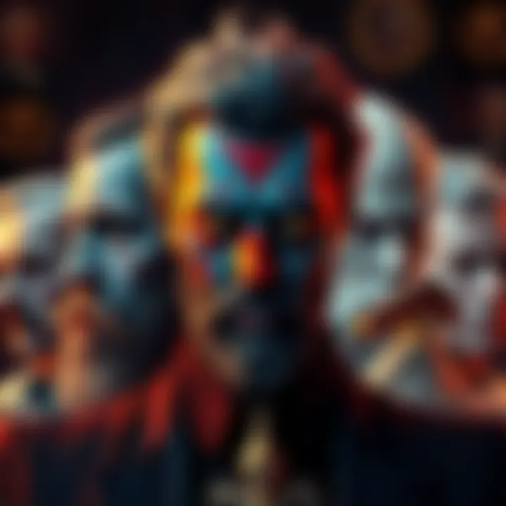 Graphic showing an AI art generator juxtaposed with images of notorious historical figures, illustrating the debate on digital creativity.