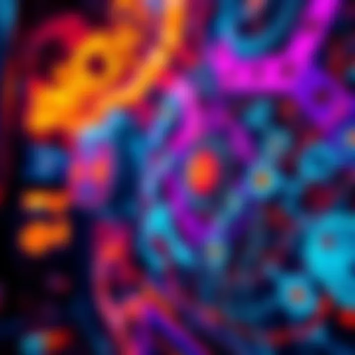 AI Art Creation A visual representation of artificial intelligence creating artwork, with colorful graphics and a digital interface.