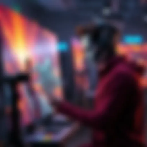 An artist working on a digital canvas using AI technology to create art.