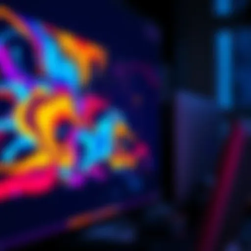 An AI program generating abstract digital art on a computer screen with vibrant colors and shapes.