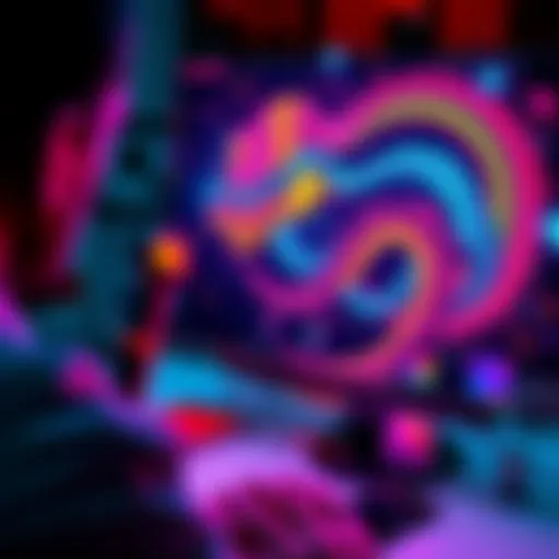 A person using AI tools to transform a simple concept into vibrant art, featuring a colorful snake design.