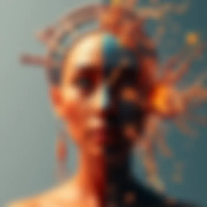A split image showing traditional art on one side and AI-generated art on the other, highlighting the contrast between human intent and machine creation.